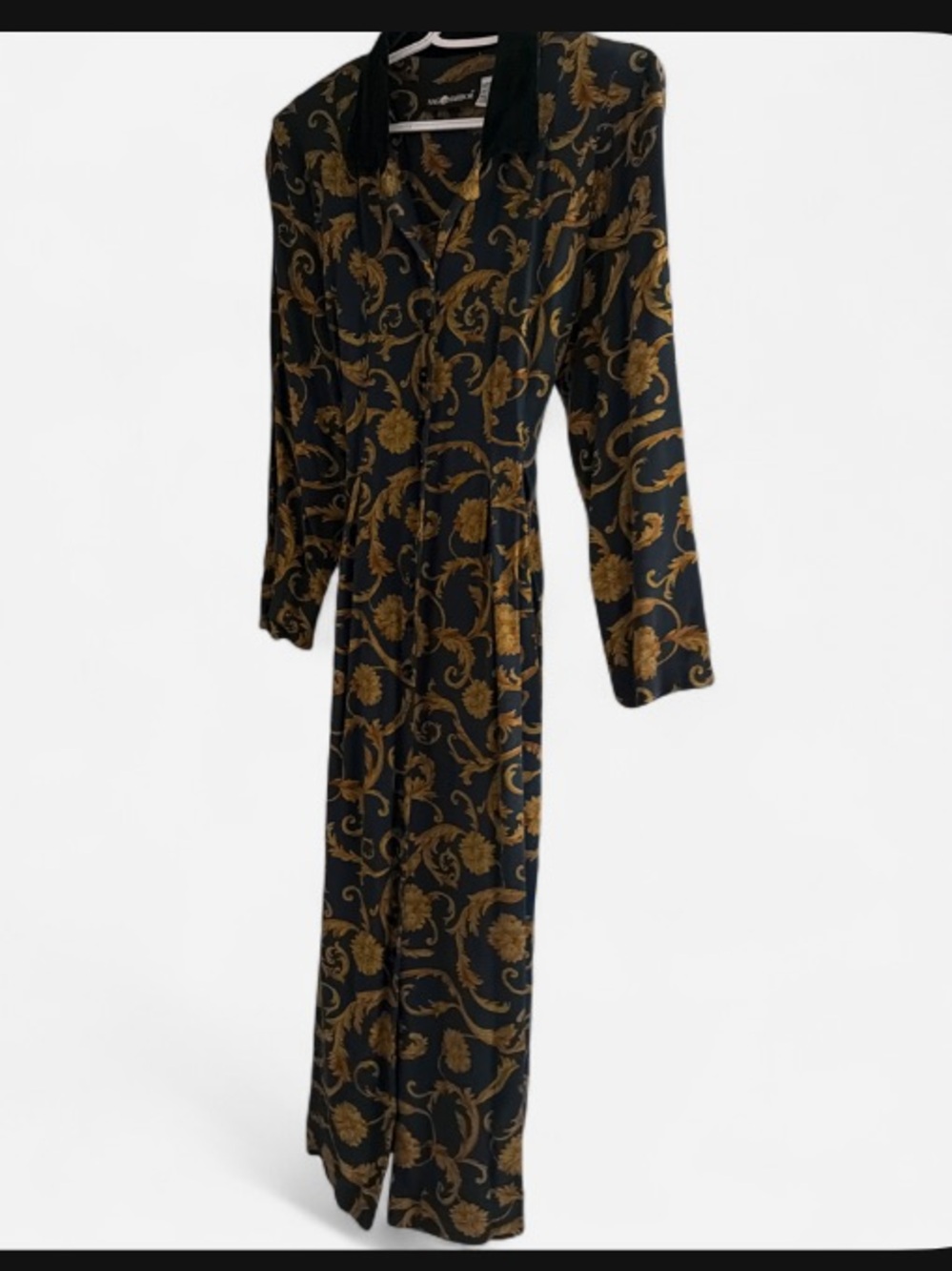 Sag Harbor Black dress/coat with Gold Paisley Print